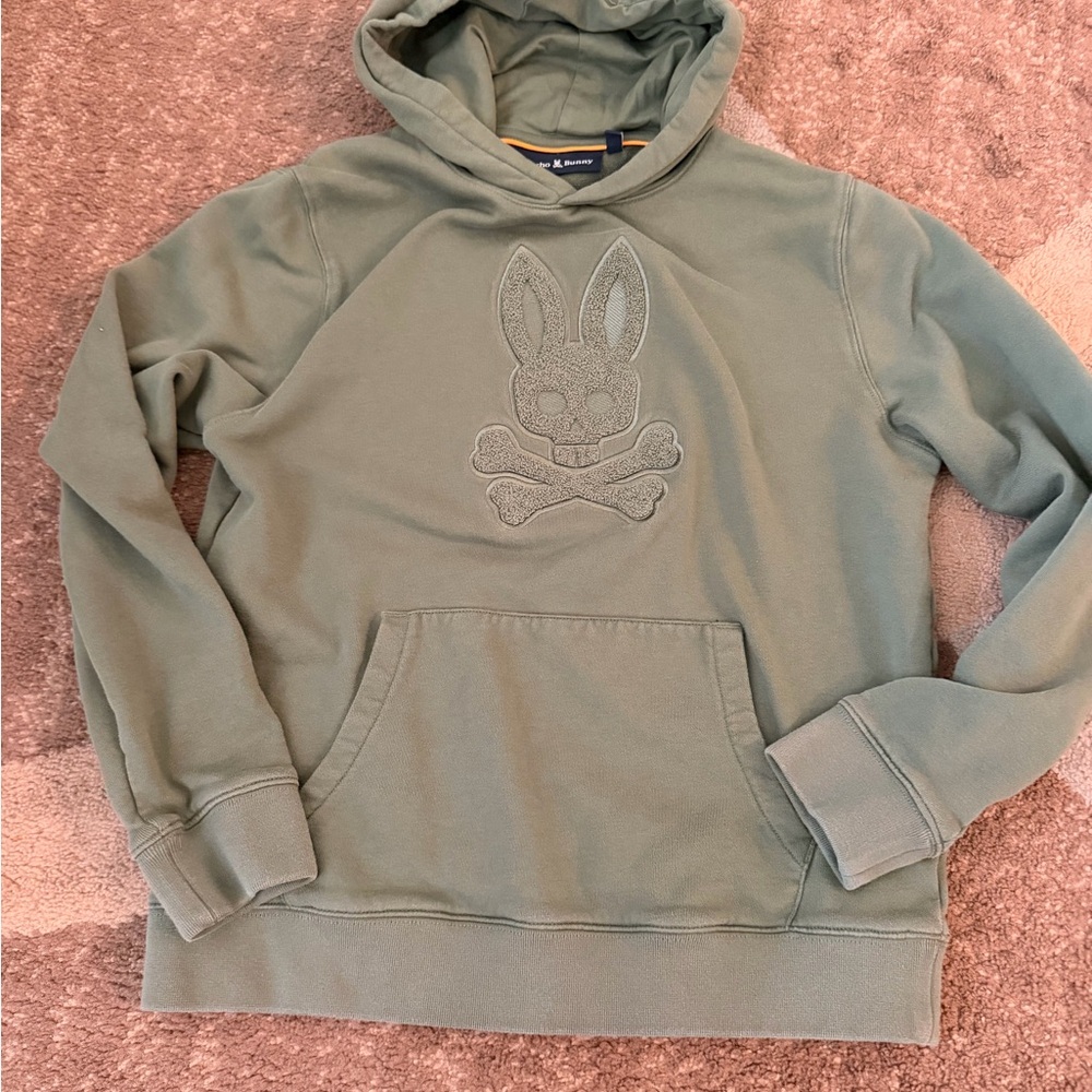 Psycho Bunny Kids Hoodie in Soft Green with Bunny Skull size 12-14